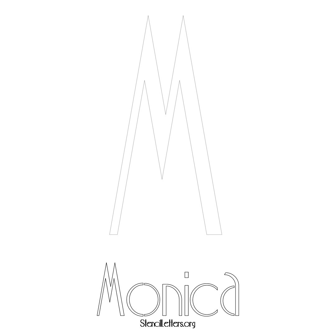 Monica printable name initial stencil in Art Deco Lettering