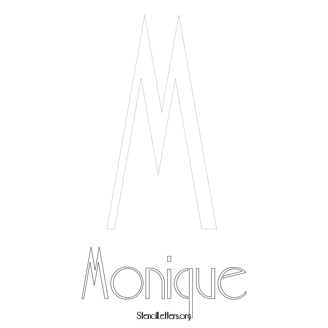 Monique printable name initial stencil in Art Deco Lettering