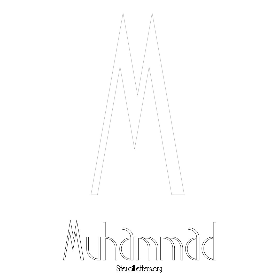 Muhammad printable name initial stencil in Art Deco Lettering