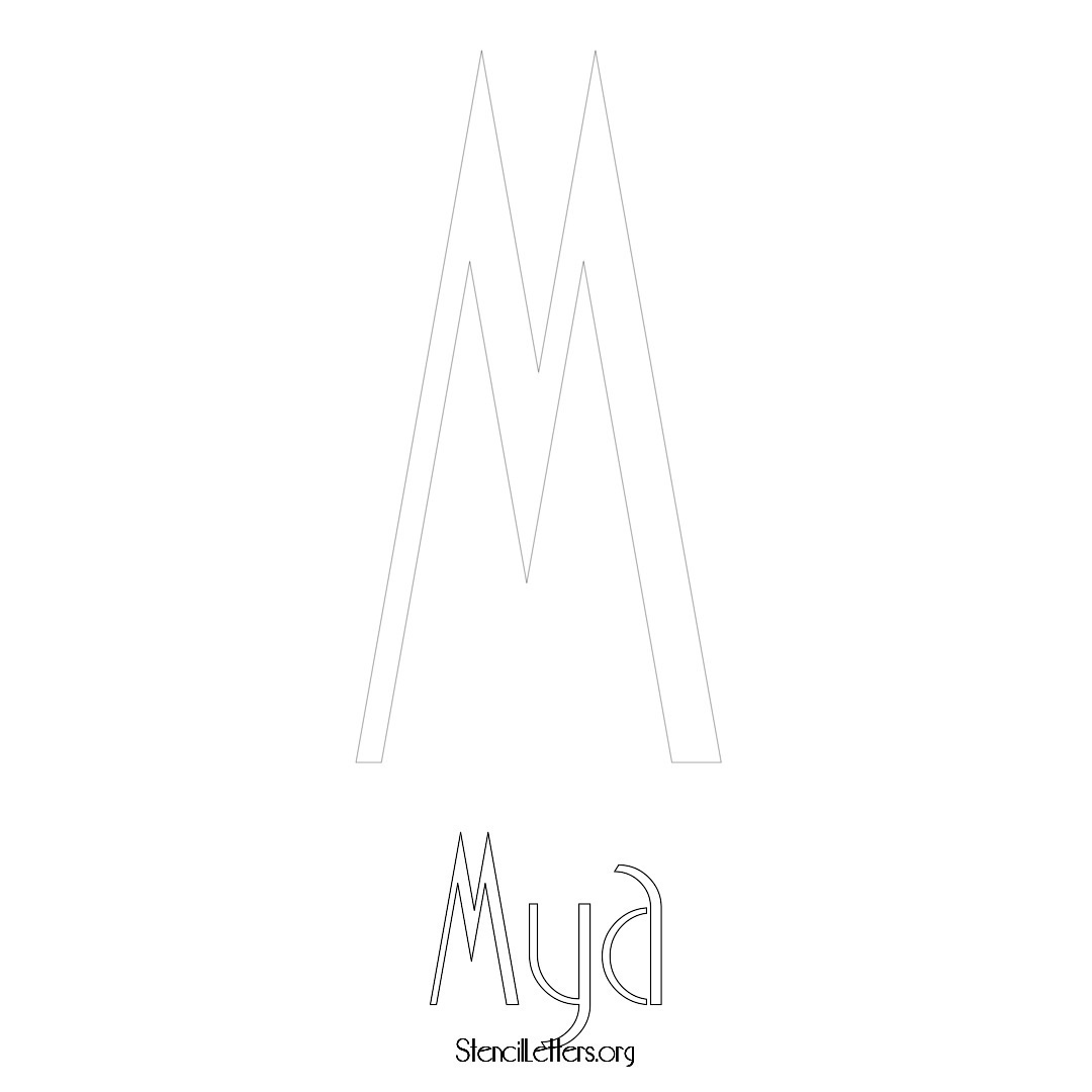 Mya printable name initial stencil in Art Deco Lettering