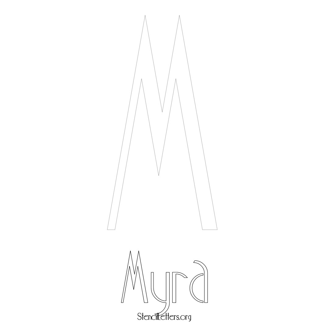 Myra printable name initial stencil in Art Deco Lettering