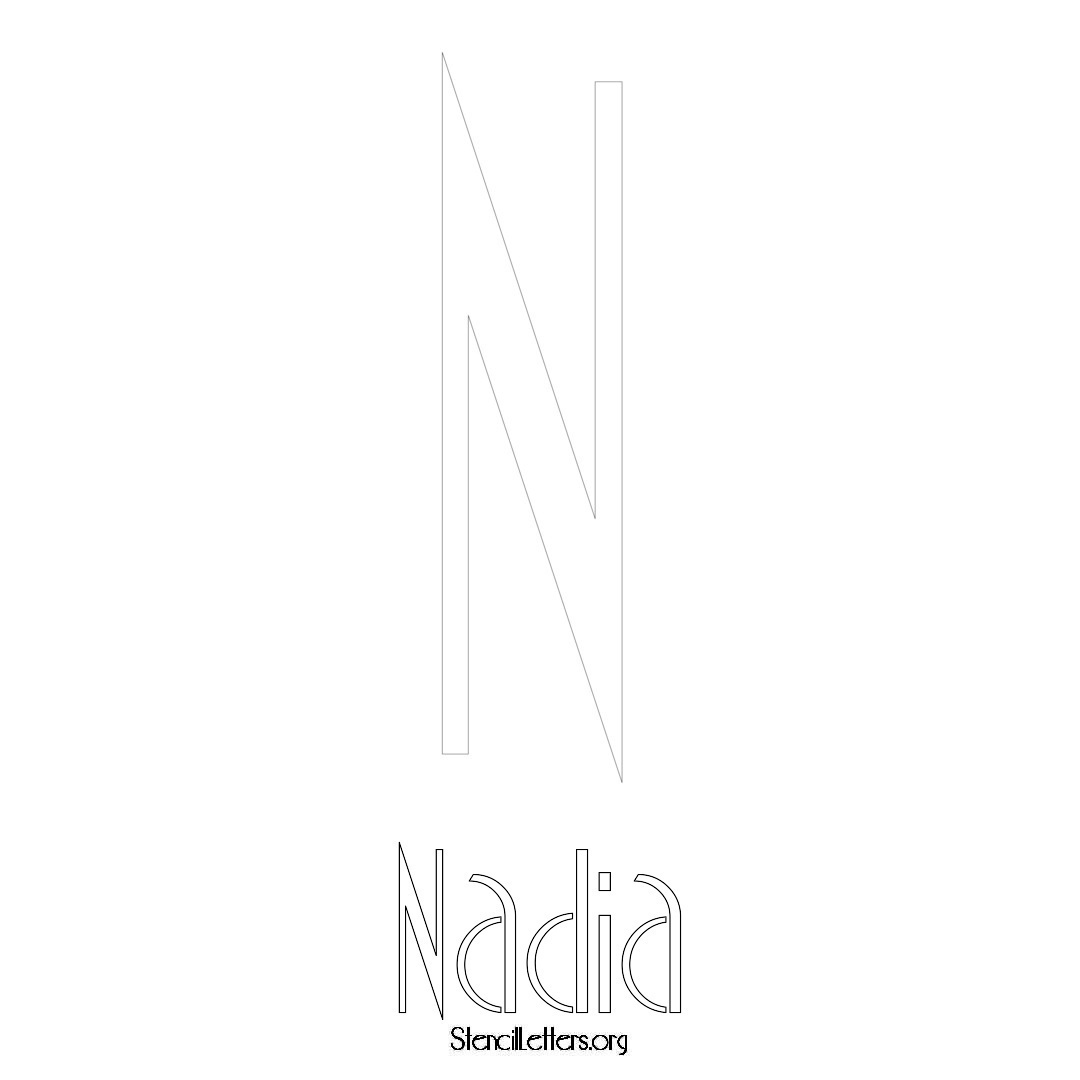 Nadia printable name initial stencil in Art Deco Lettering