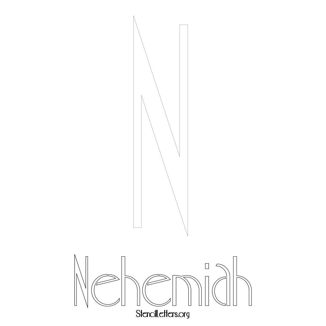 Nehemiah printable name initial stencil in Art Deco Lettering