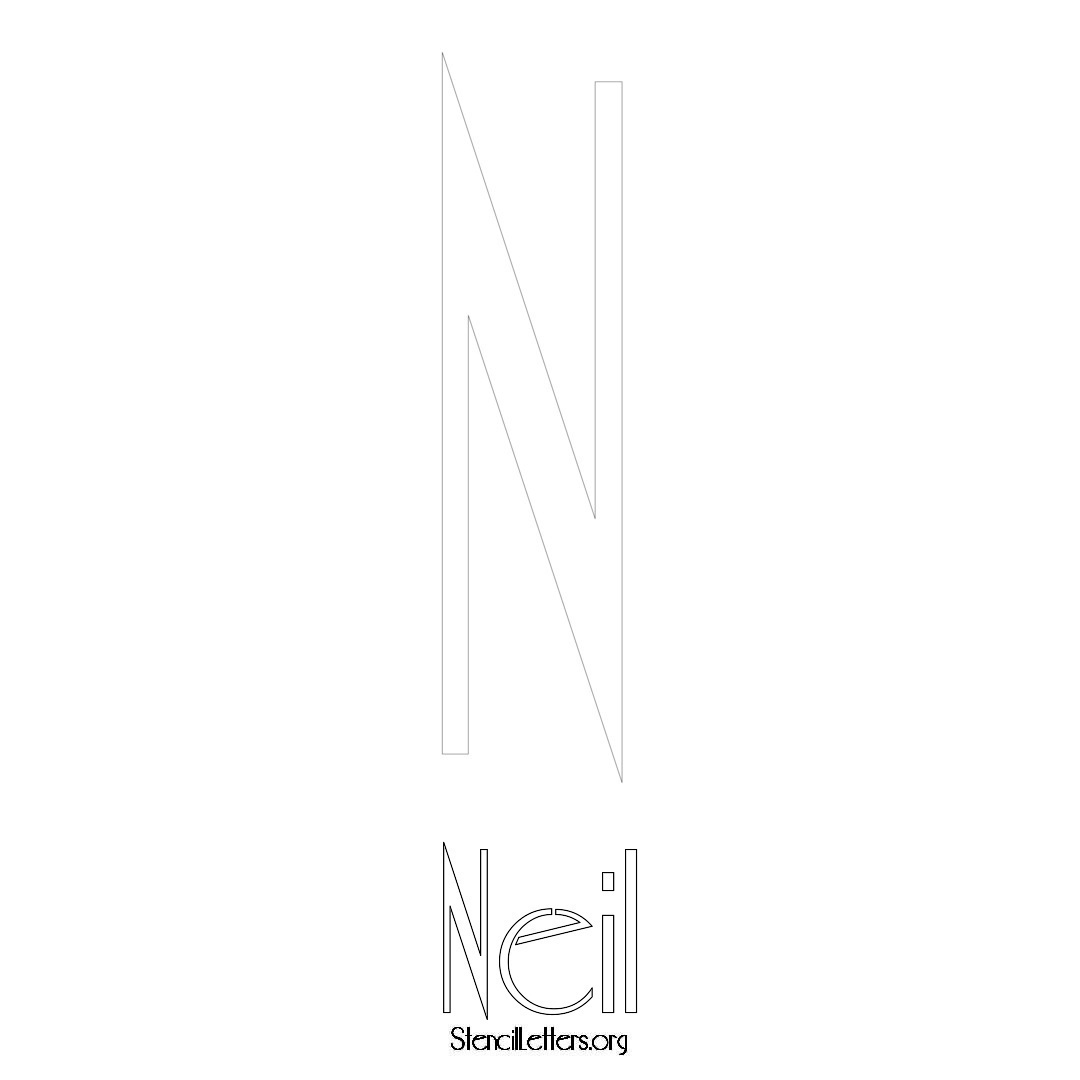 Neil printable name initial stencil in Art Deco Lettering
