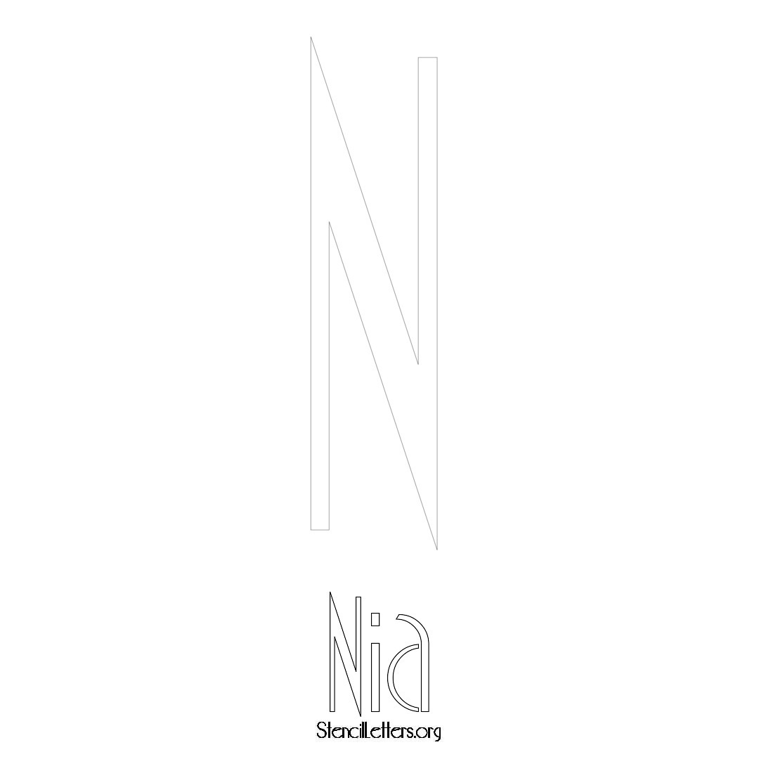 Nia printable name initial stencil in Art Deco Lettering