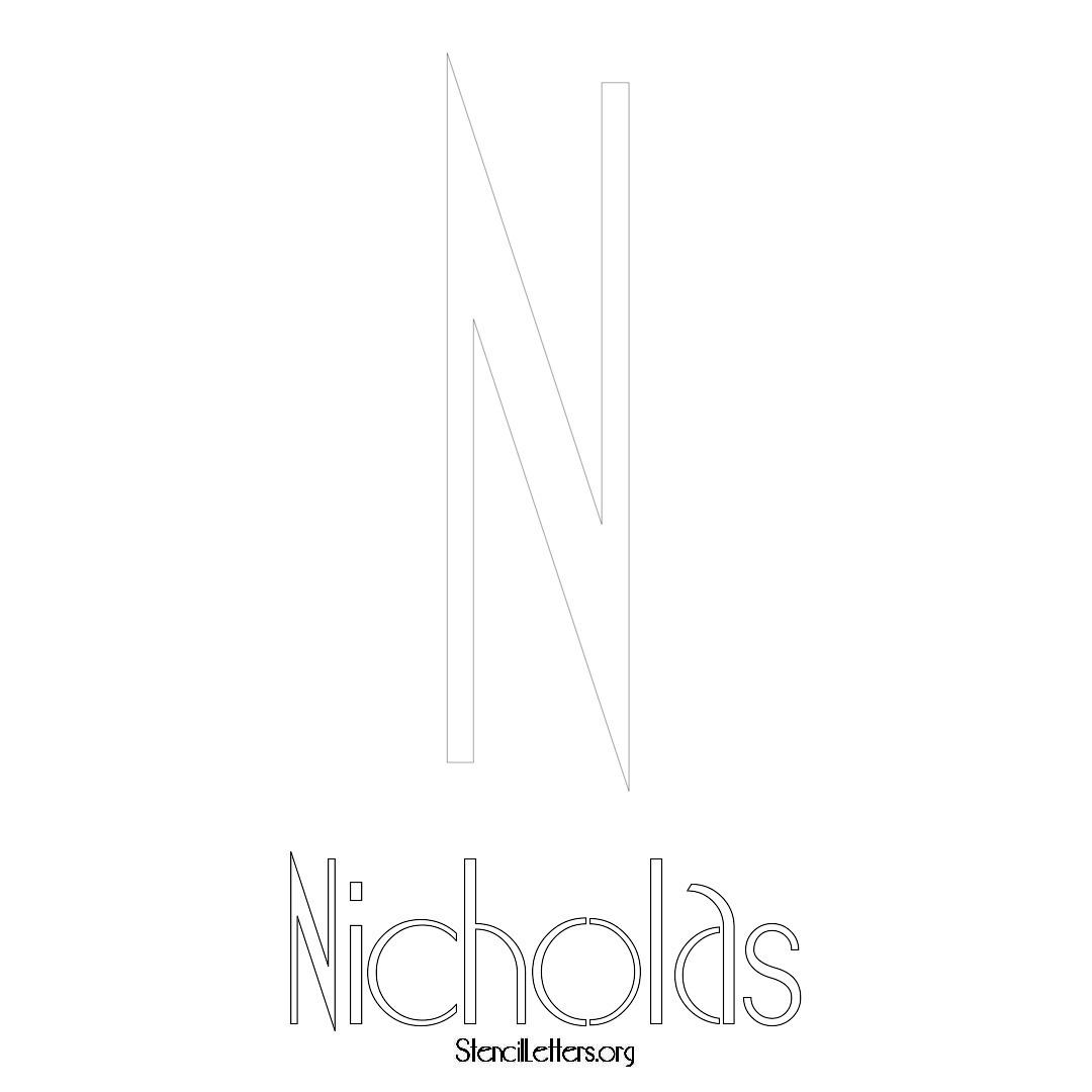 Nicholas printable name initial stencil in Art Deco Lettering