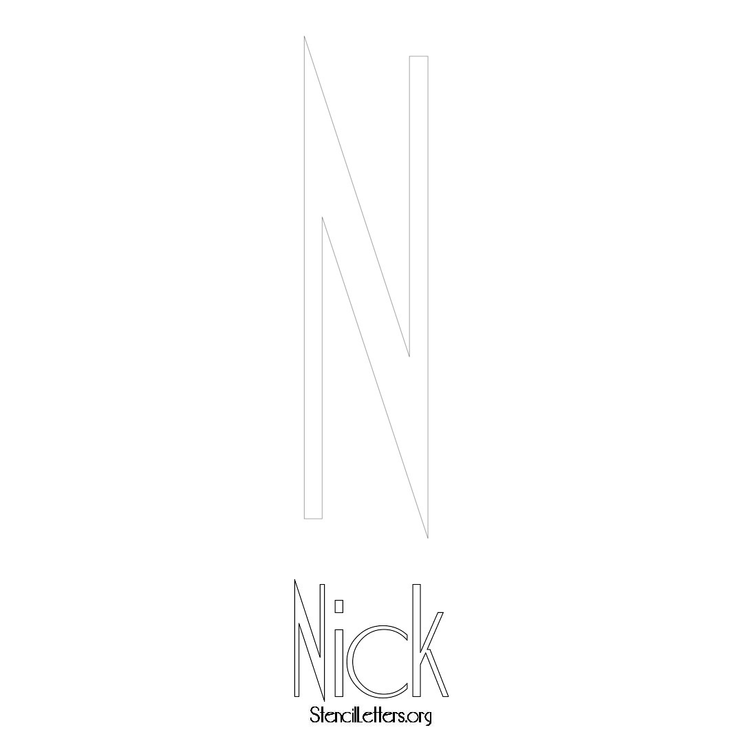 Nick printable name initial stencil in Art Deco Lettering