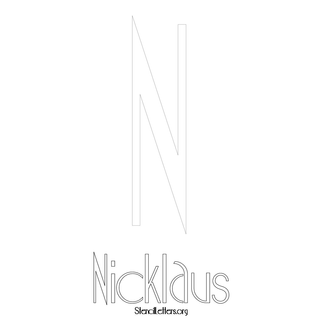 Nicklaus printable name initial stencil in Art Deco Lettering