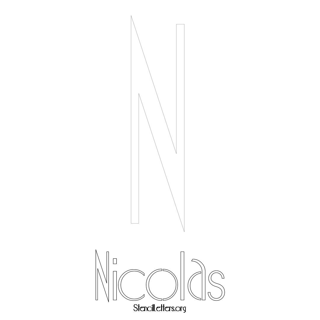 Nicolas printable name initial stencil in Art Deco Lettering
