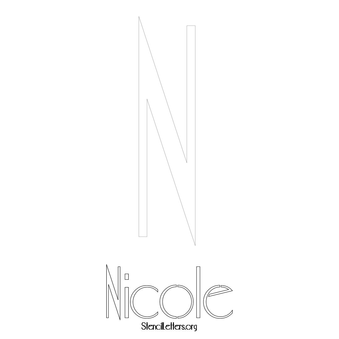 Nicole printable name initial stencil in Art Deco Lettering