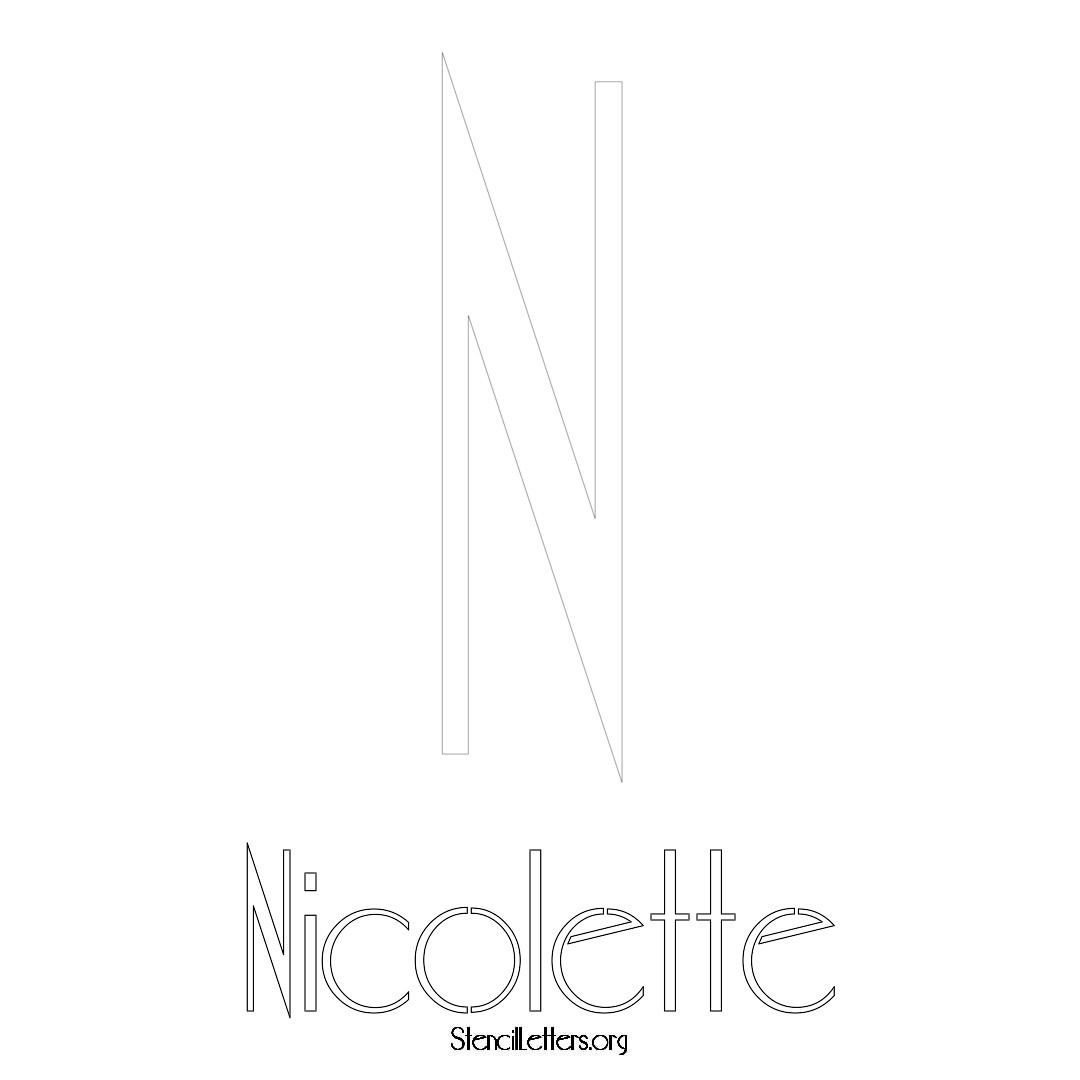 Nicolette printable name initial stencil in Art Deco Lettering