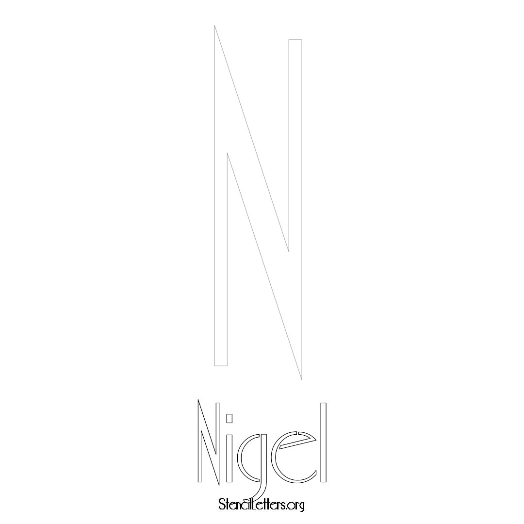 Nigel printable name initial stencil in Art Deco Lettering