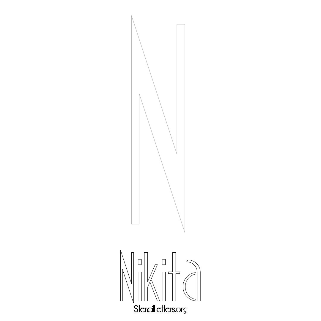 Nikita printable name initial stencil in Art Deco Lettering