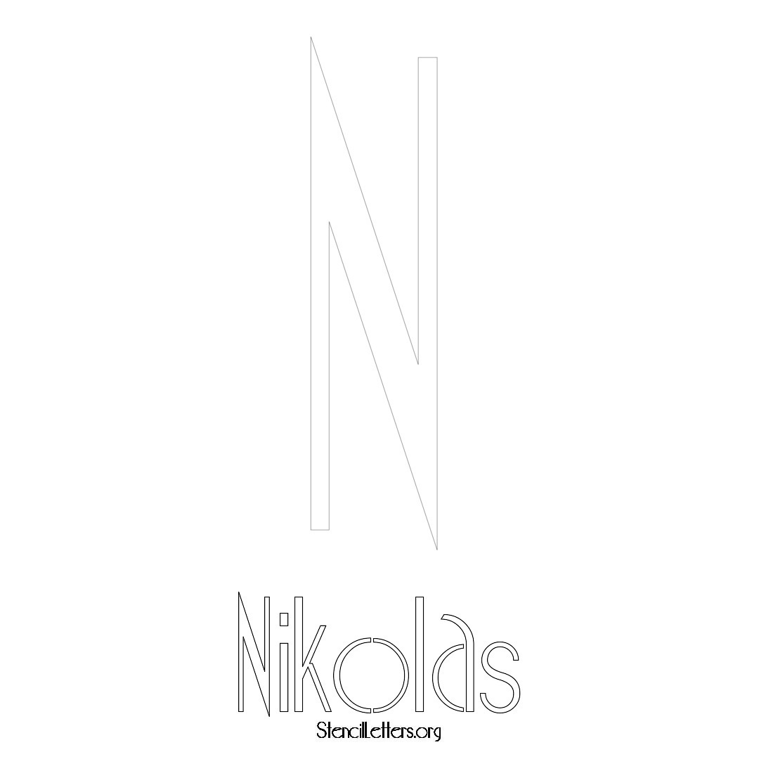 Nikolas printable name initial stencil in Art Deco Lettering
