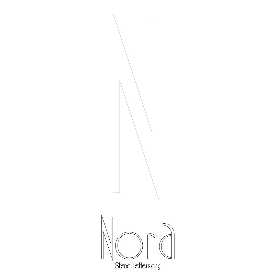 Nora printable name initial stencil in Art Deco Lettering