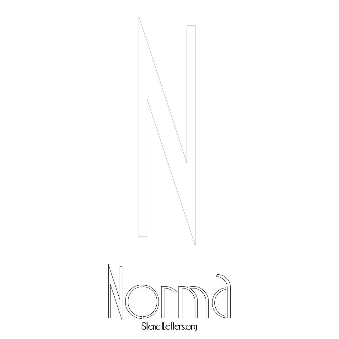 Norma printable name initial stencil in Art Deco Lettering