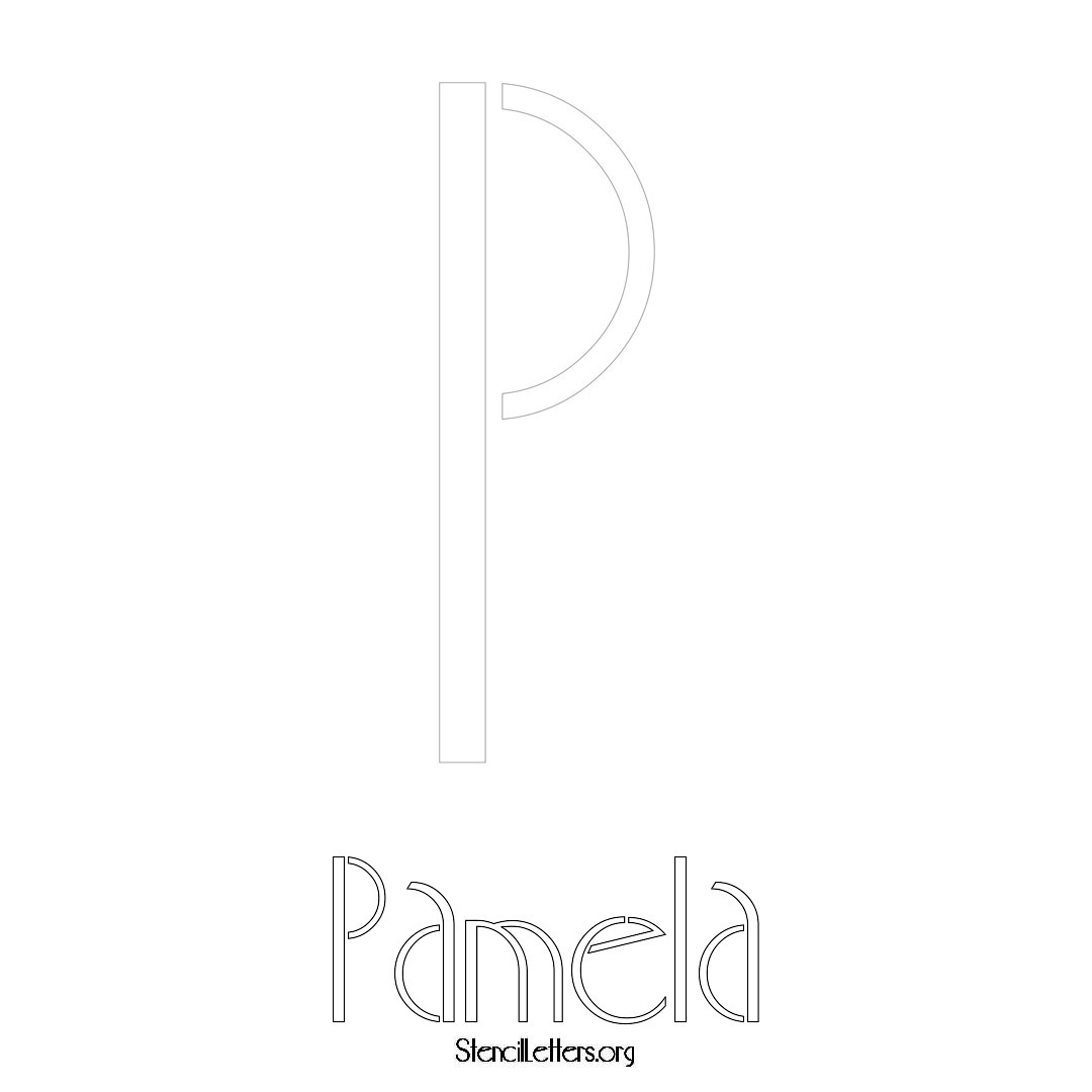 Pamela printable name initial stencil in Art Deco Lettering