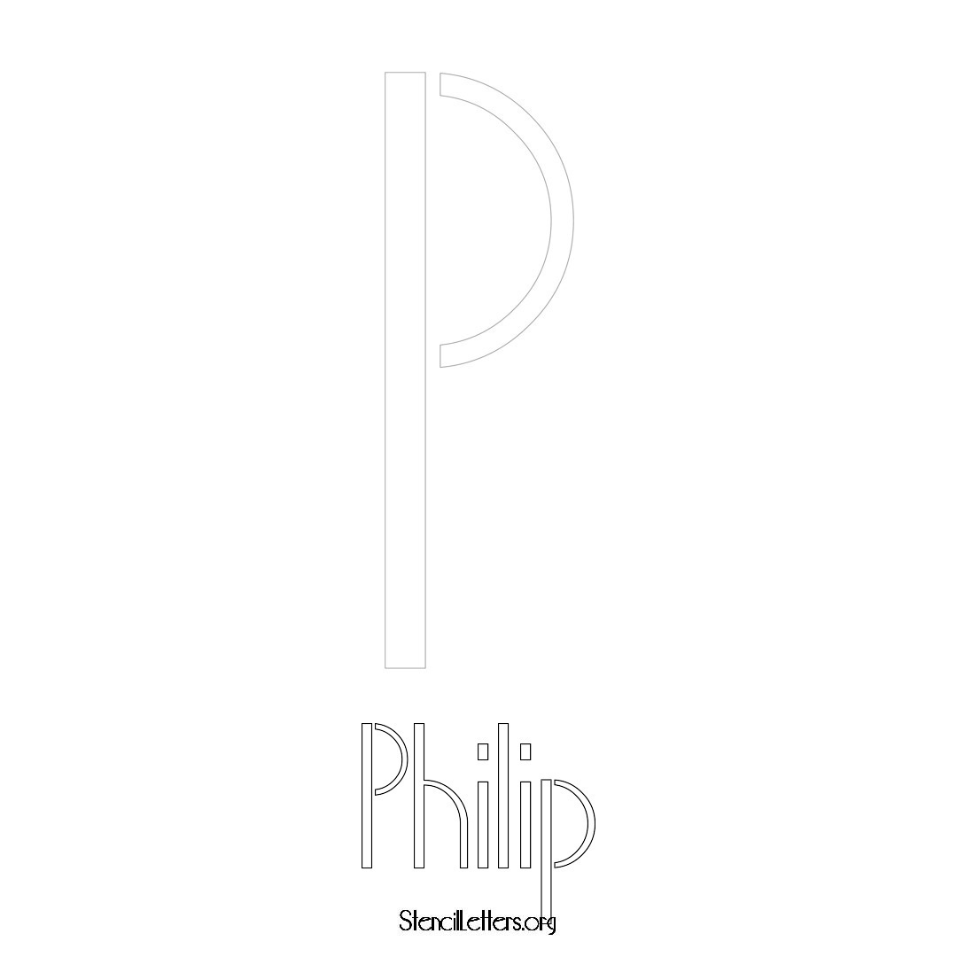 Philip printable name initial stencil in Art Deco Lettering