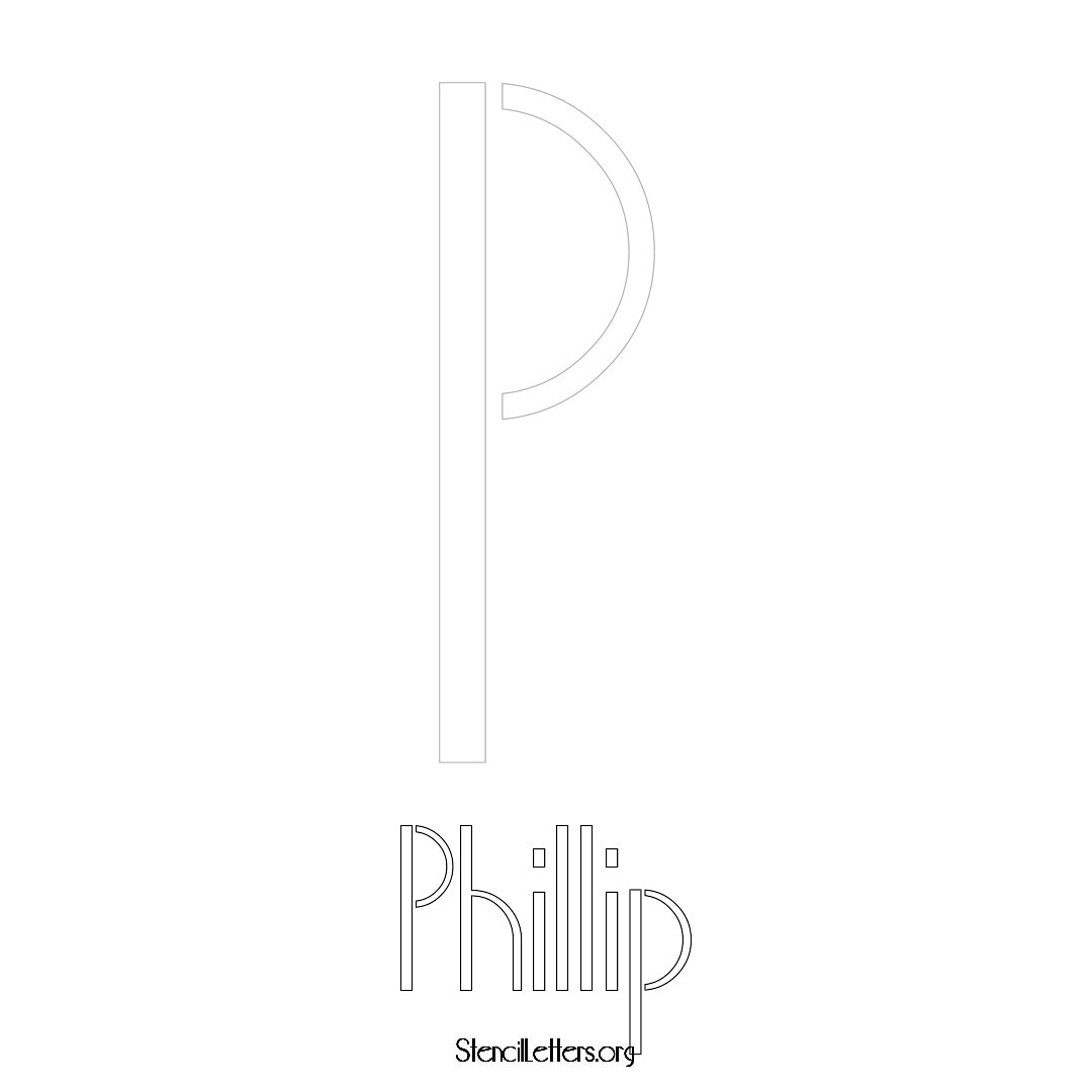 Phillip printable name initial stencil in Art Deco Lettering