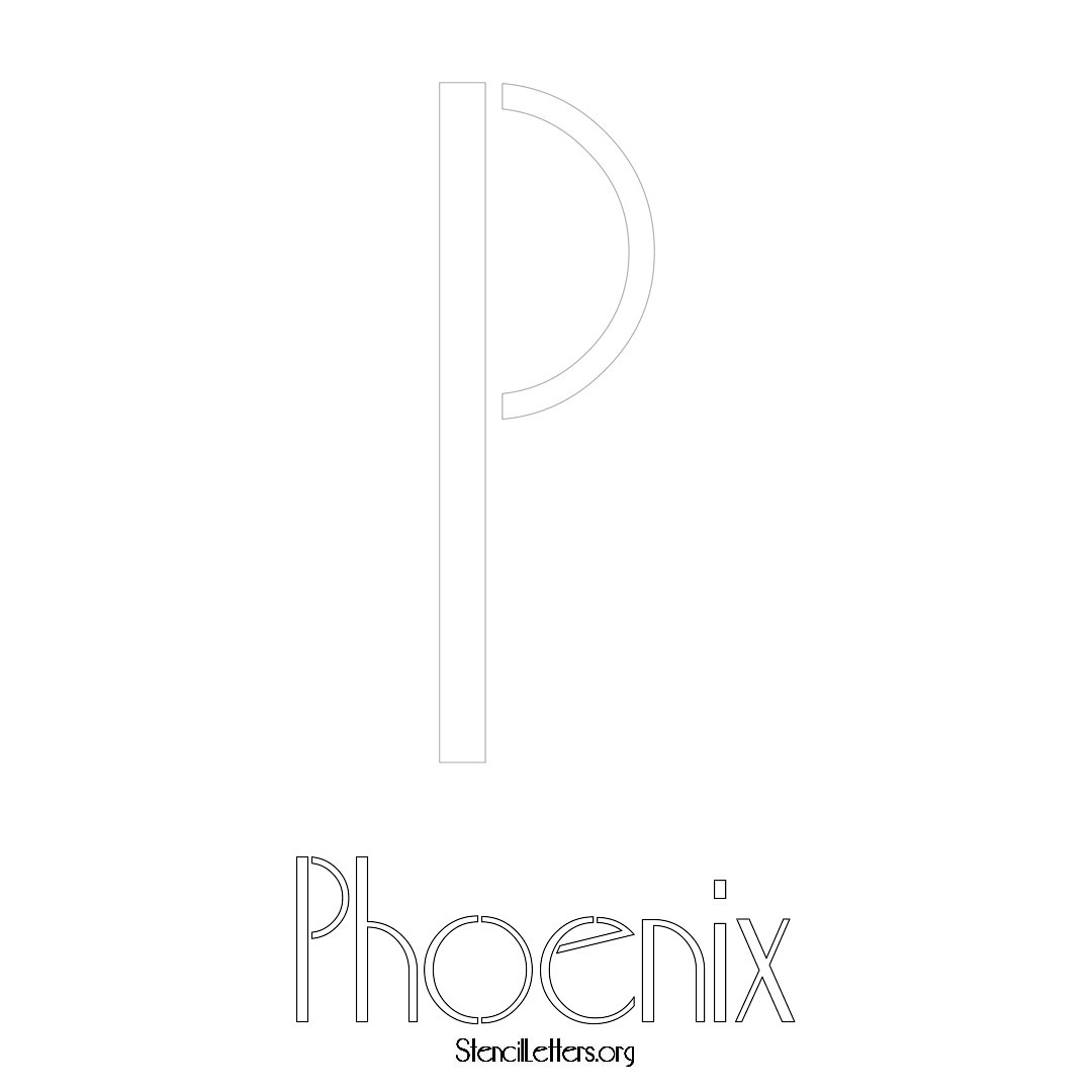 Phoenix printable name initial stencil in Art Deco Lettering