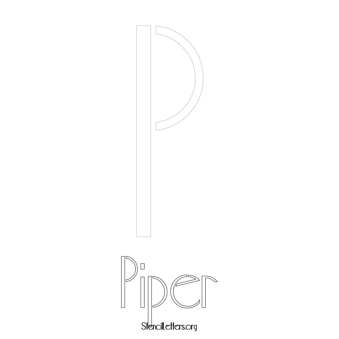 Piper printable name initial stencil in Art Deco Lettering