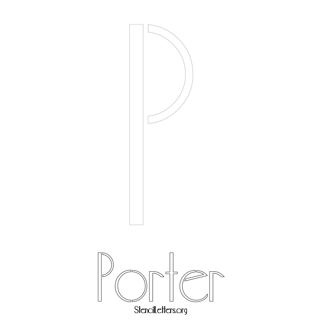 Porter printable name initial stencil in Art Deco Lettering