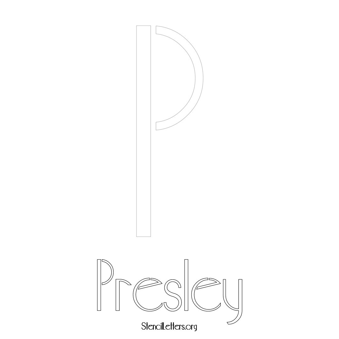 Presley printable name initial stencil in Art Deco Lettering