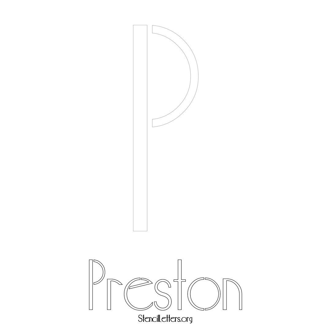 Preston printable name initial stencil in Art Deco Lettering