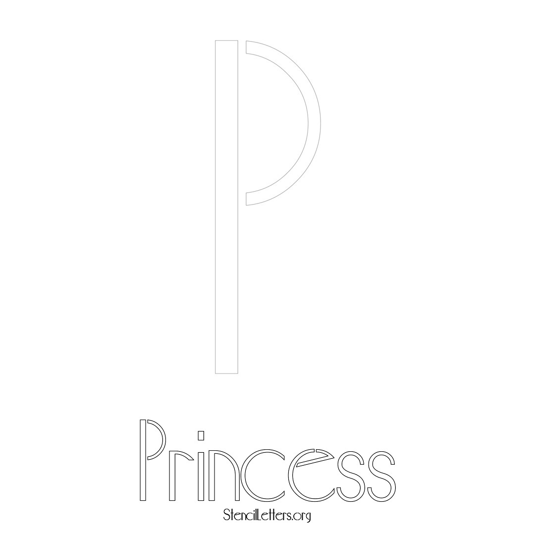 Princess printable name initial stencil in Art Deco Lettering