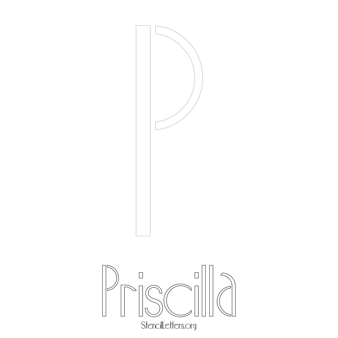 Priscilla printable name initial stencil in Art Deco Lettering