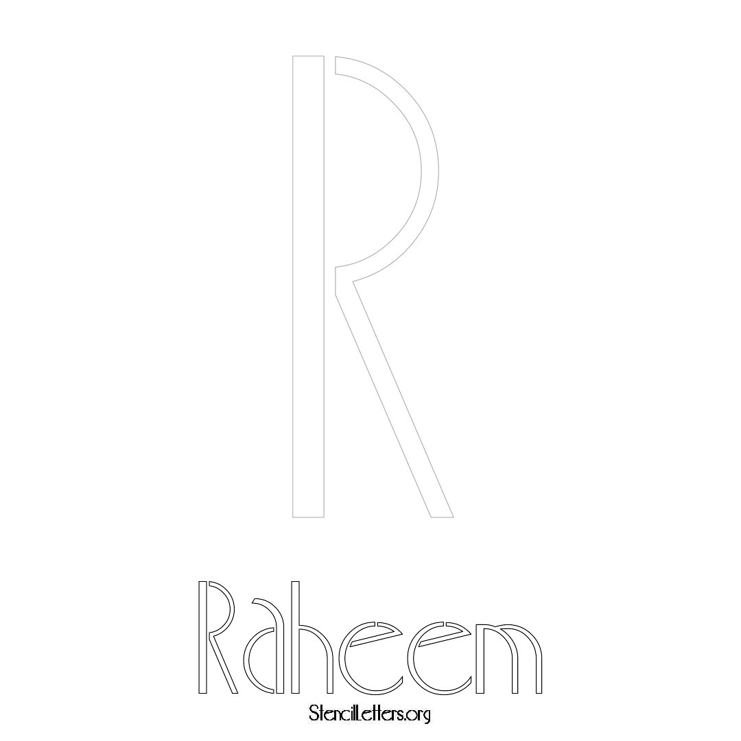 Raheem printable name initial stencil in Art Deco Lettering