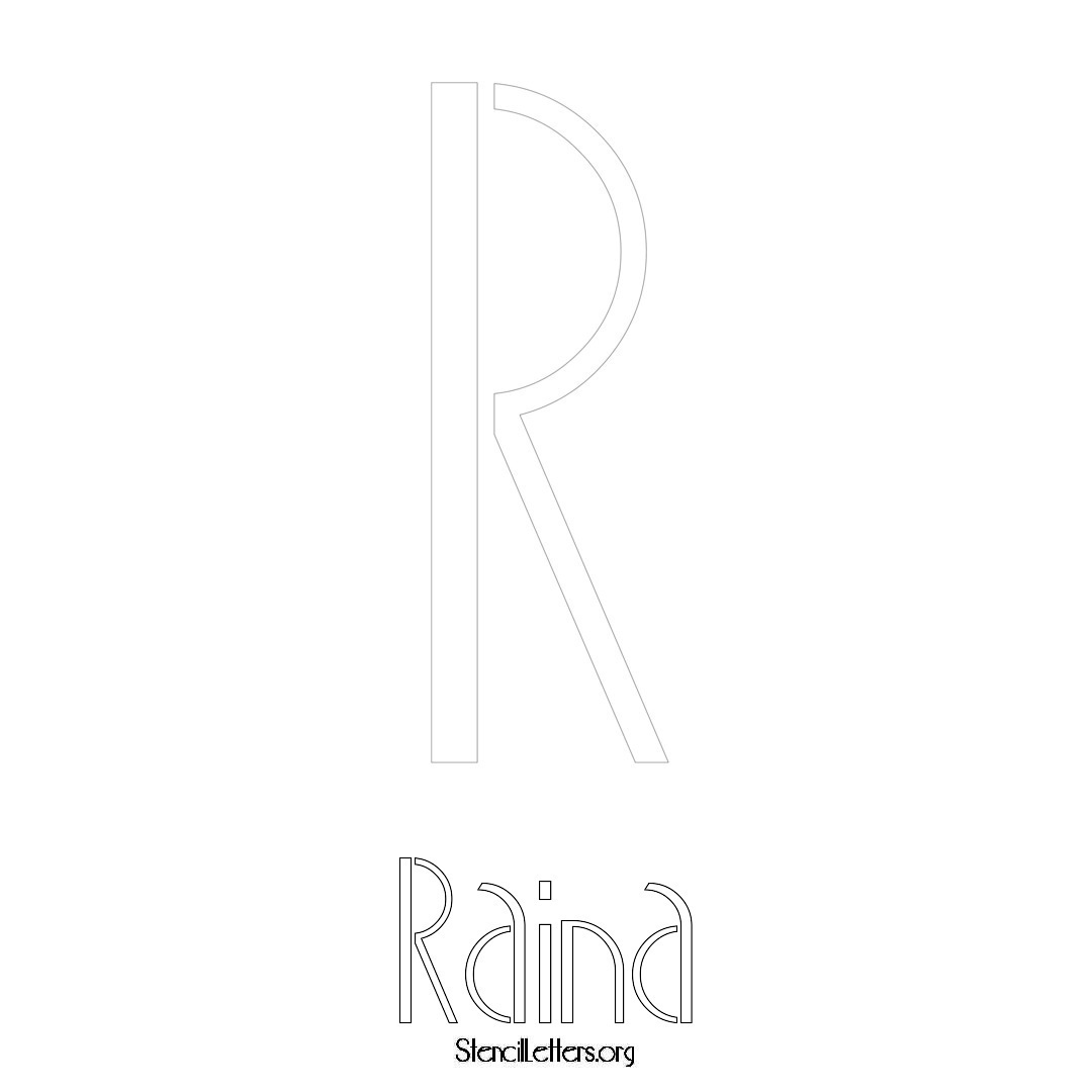 Raina printable name initial stencil in Art Deco Lettering