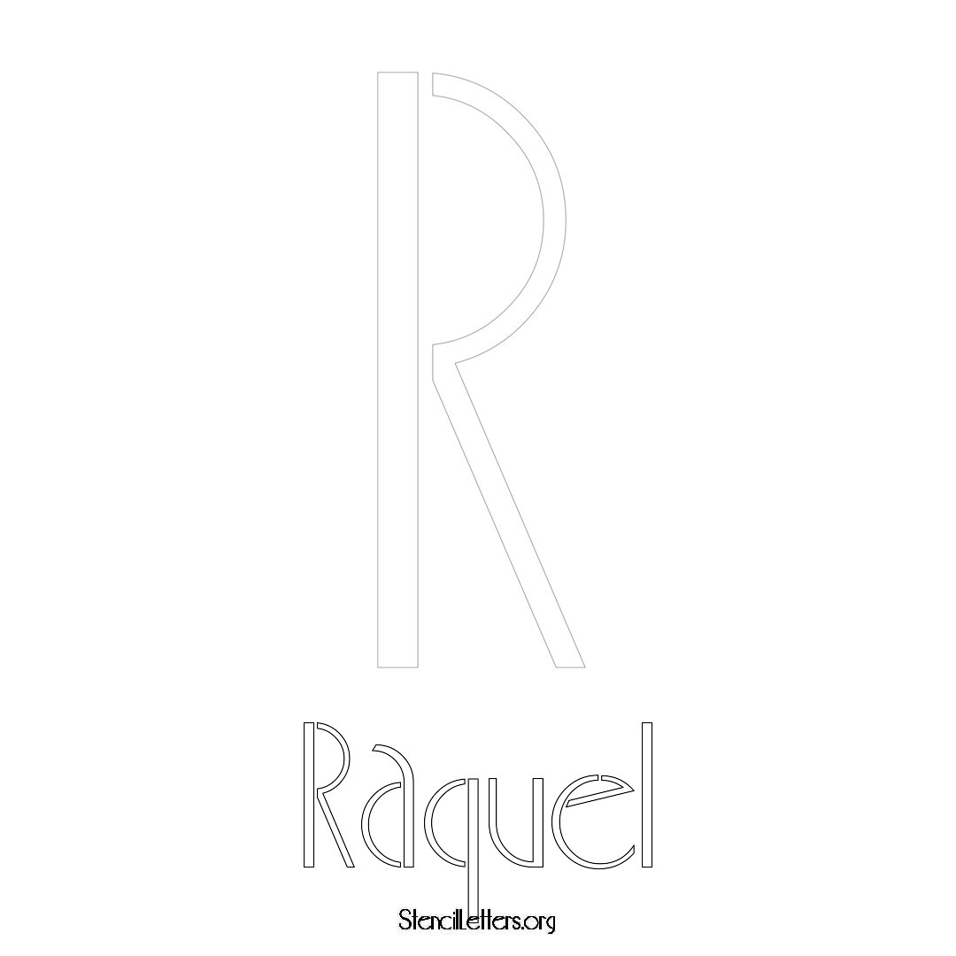 Raquel printable name initial stencil in Art Deco Lettering