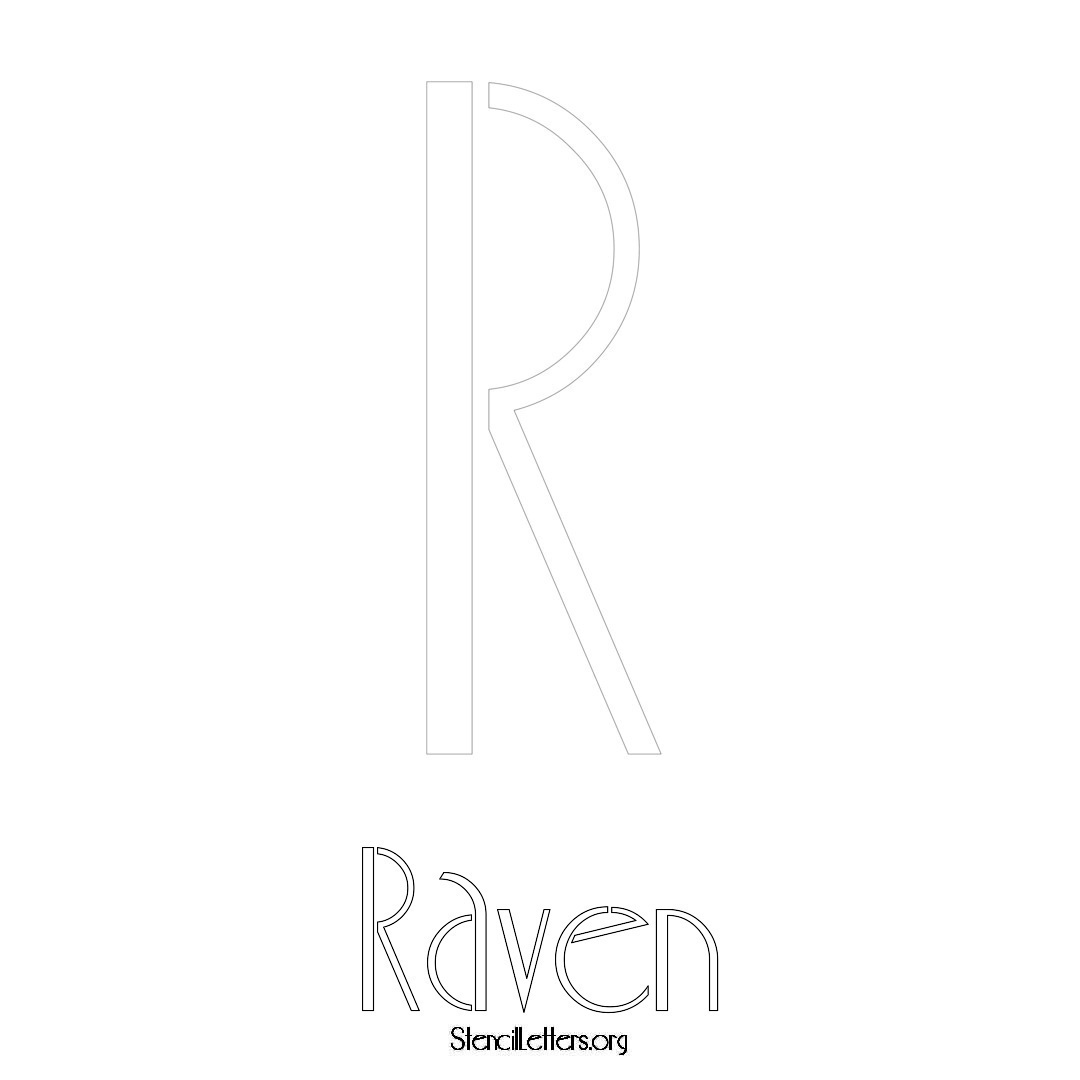 Raven printable name initial stencil in Art Deco Lettering