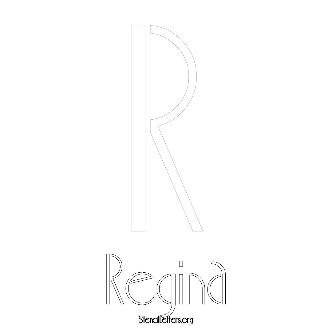 Regina printable name initial stencil in Art Deco Lettering