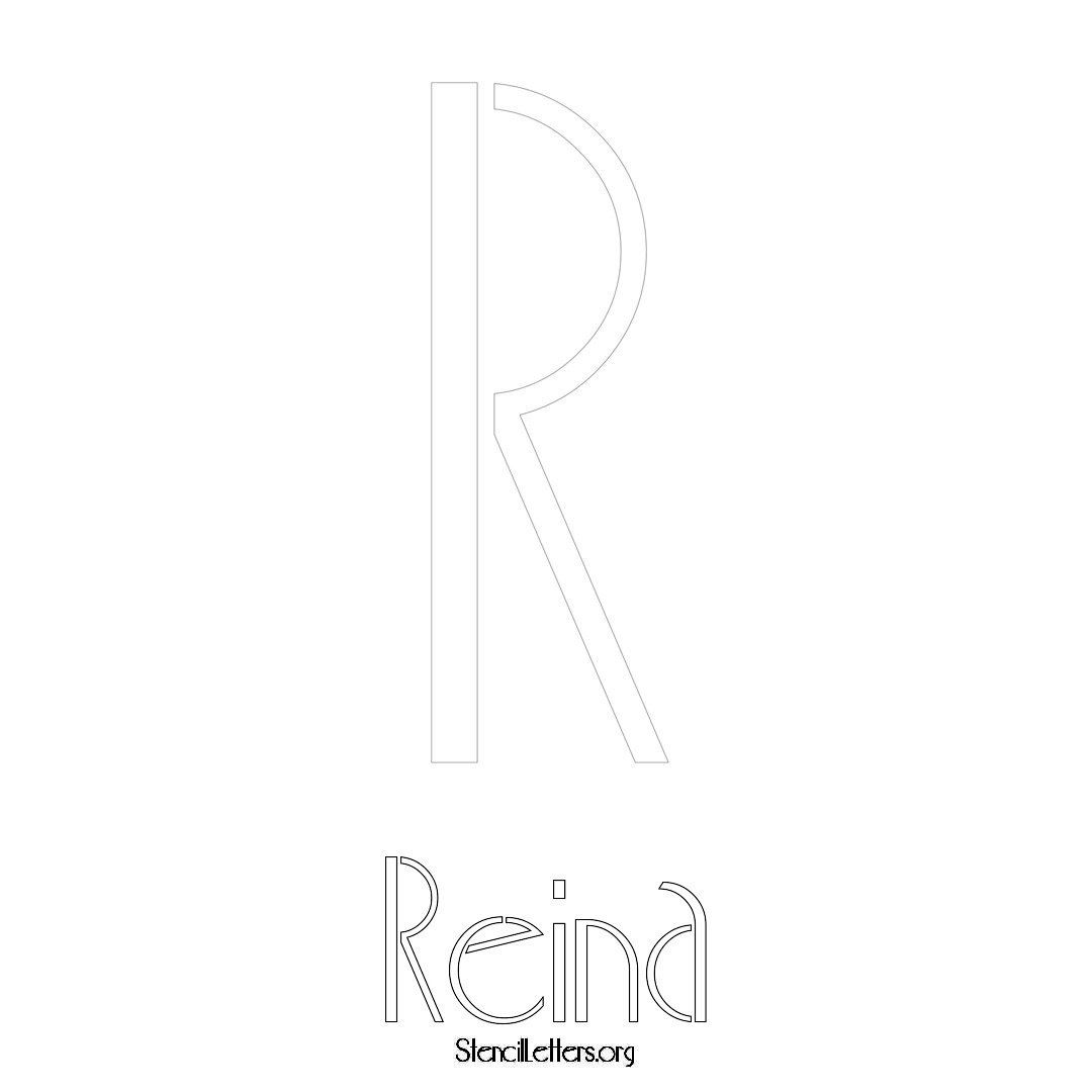 Reina printable name initial stencil in Art Deco Lettering