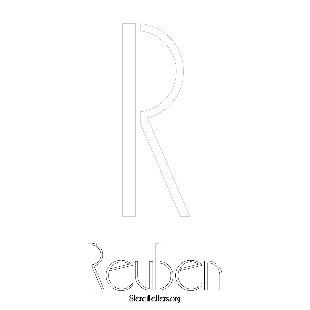 Reuben printable name initial stencil in Art Deco Lettering