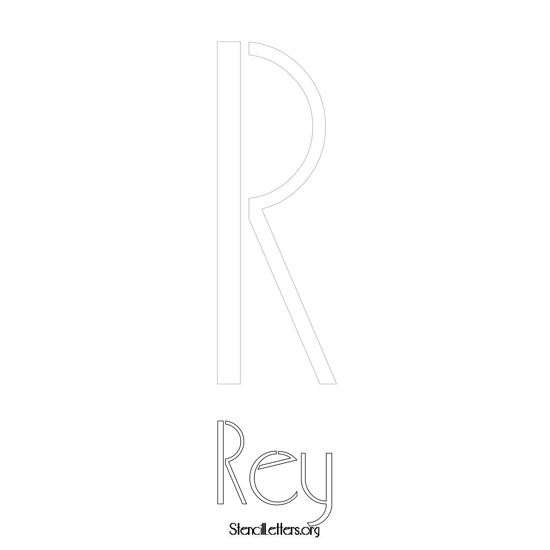 Rey printable name initial stencil in Art Deco Lettering