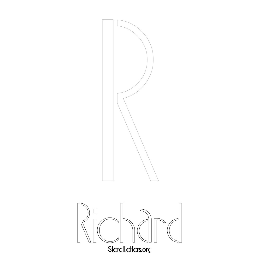 Richard printable name initial stencil in Art Deco Lettering