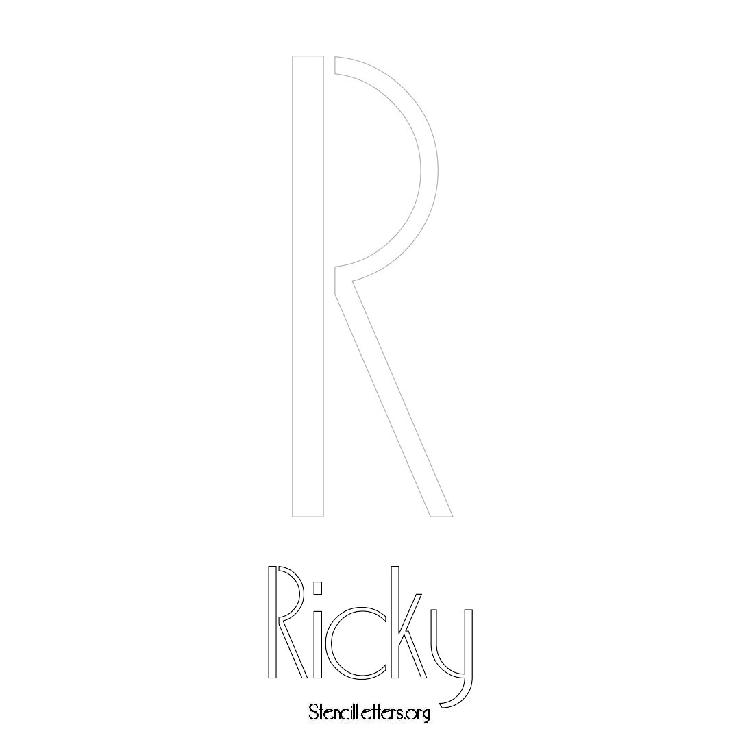 Ricky printable name initial stencil in Art Deco Lettering