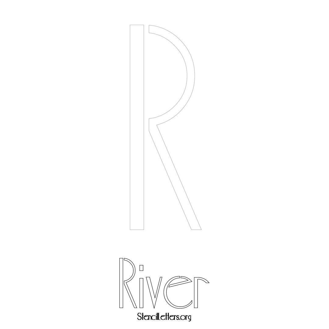 River printable name initial stencil in Art Deco Lettering