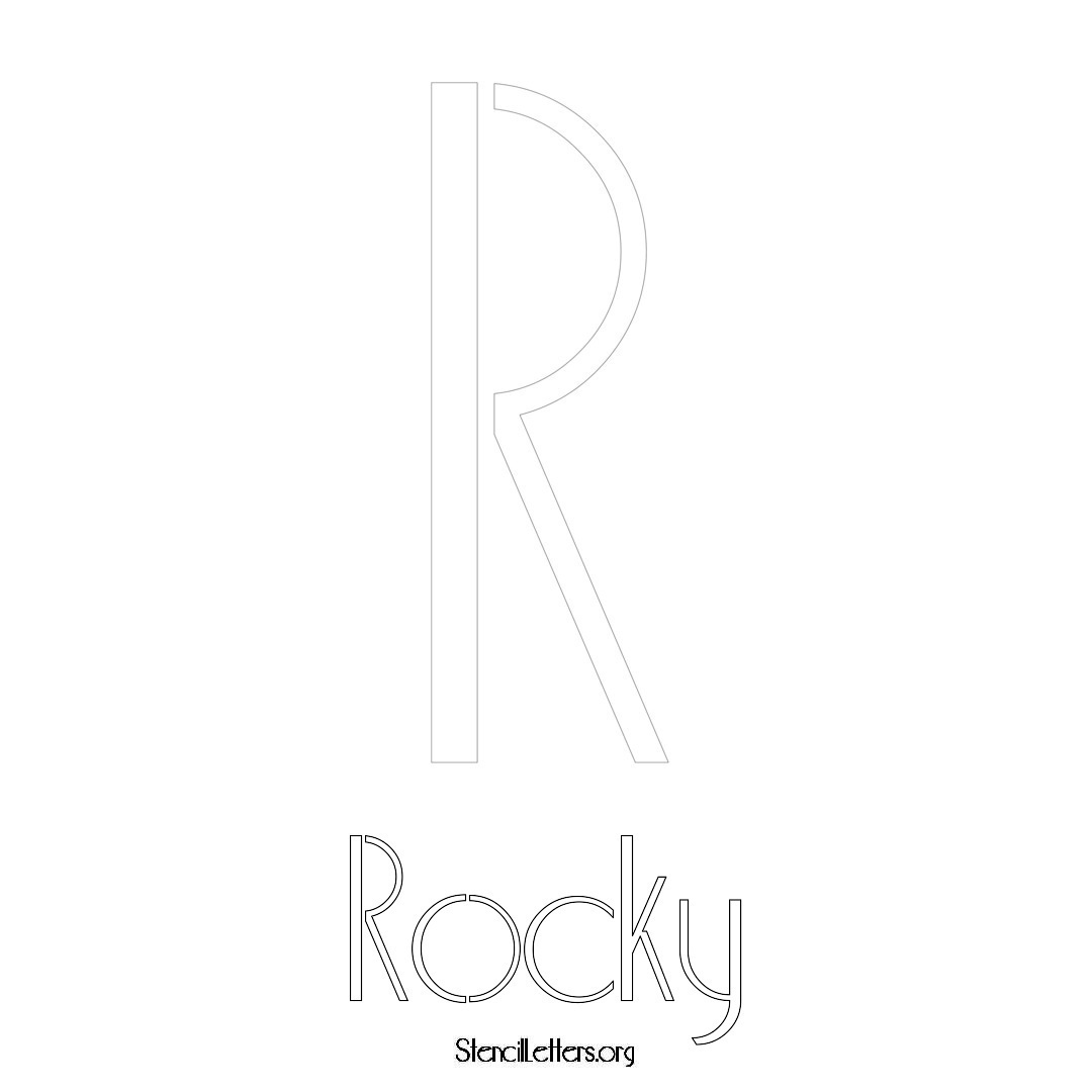 Rocky printable name initial stencil in Art Deco Lettering