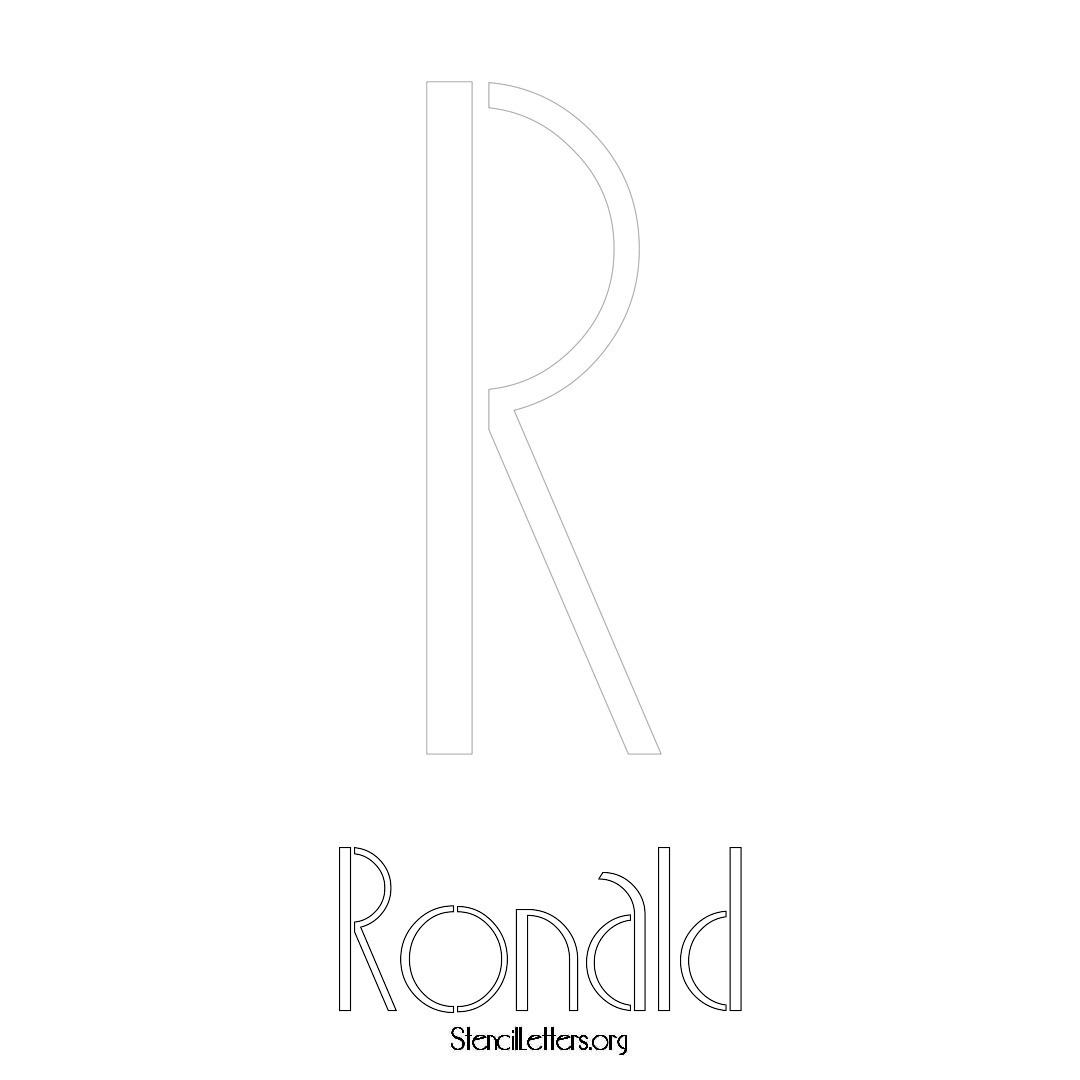 Ronald printable name initial stencil in Art Deco Lettering