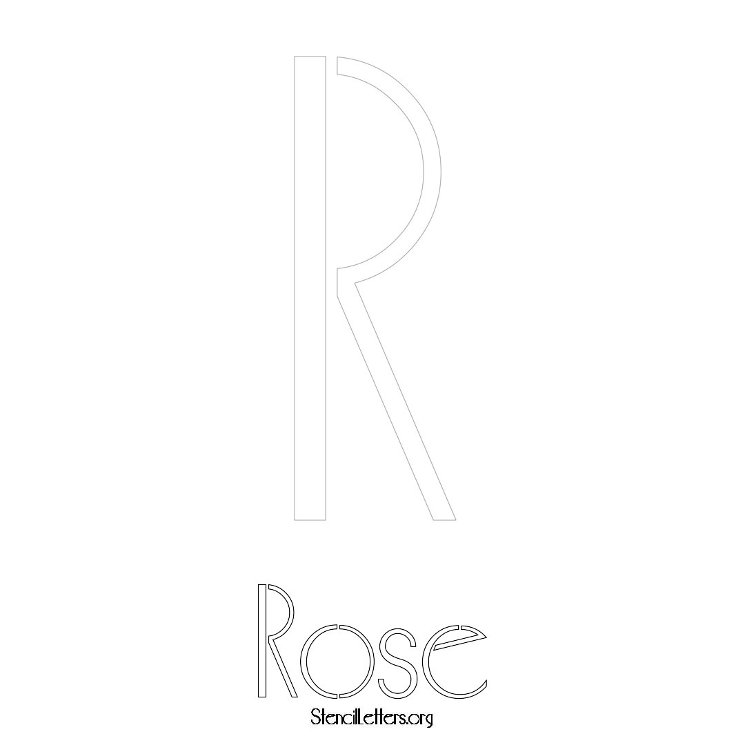 Rose printable name initial stencil in Art Deco Lettering