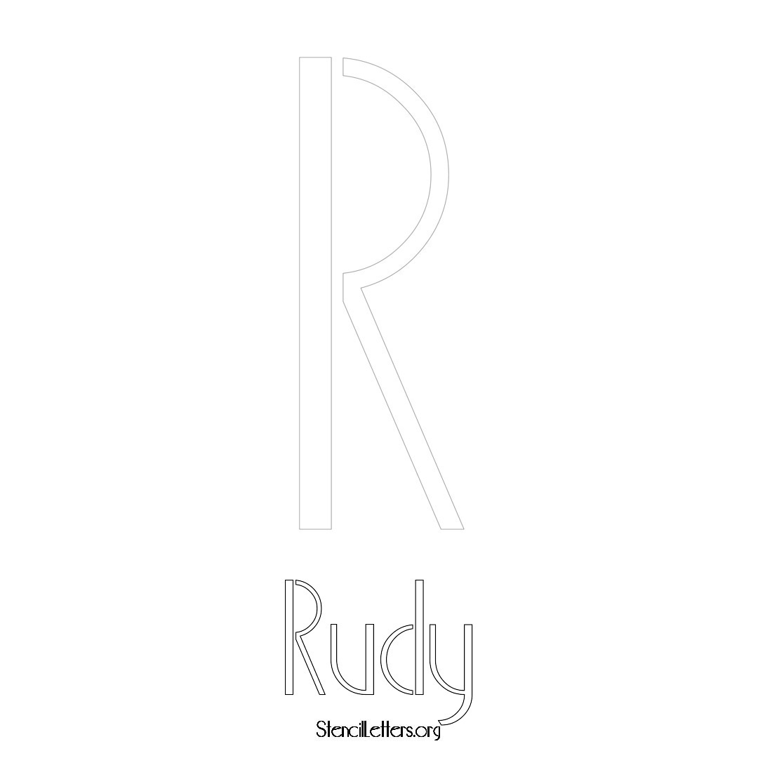 Rudy printable name initial stencil in Art Deco Lettering