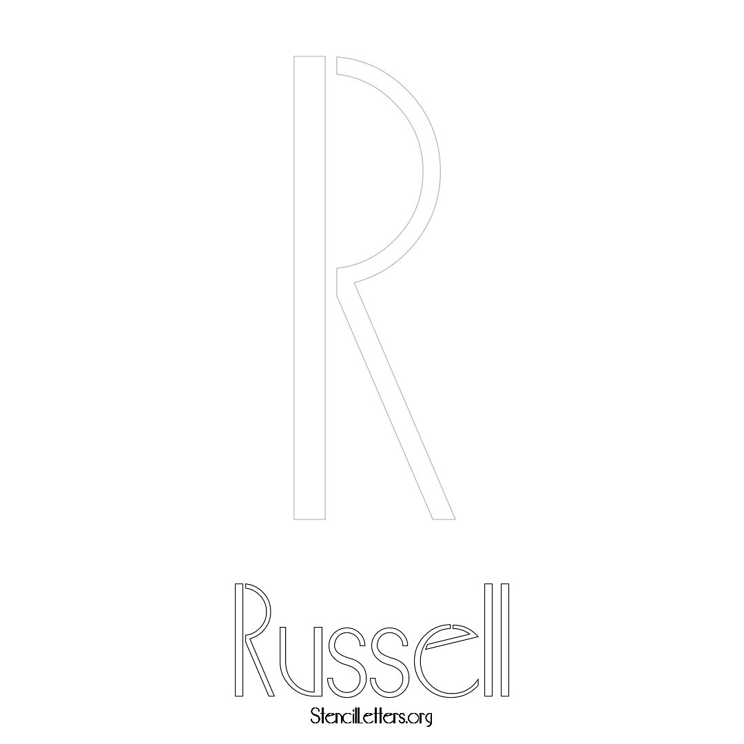 Russell printable name initial stencil in Art Deco Lettering