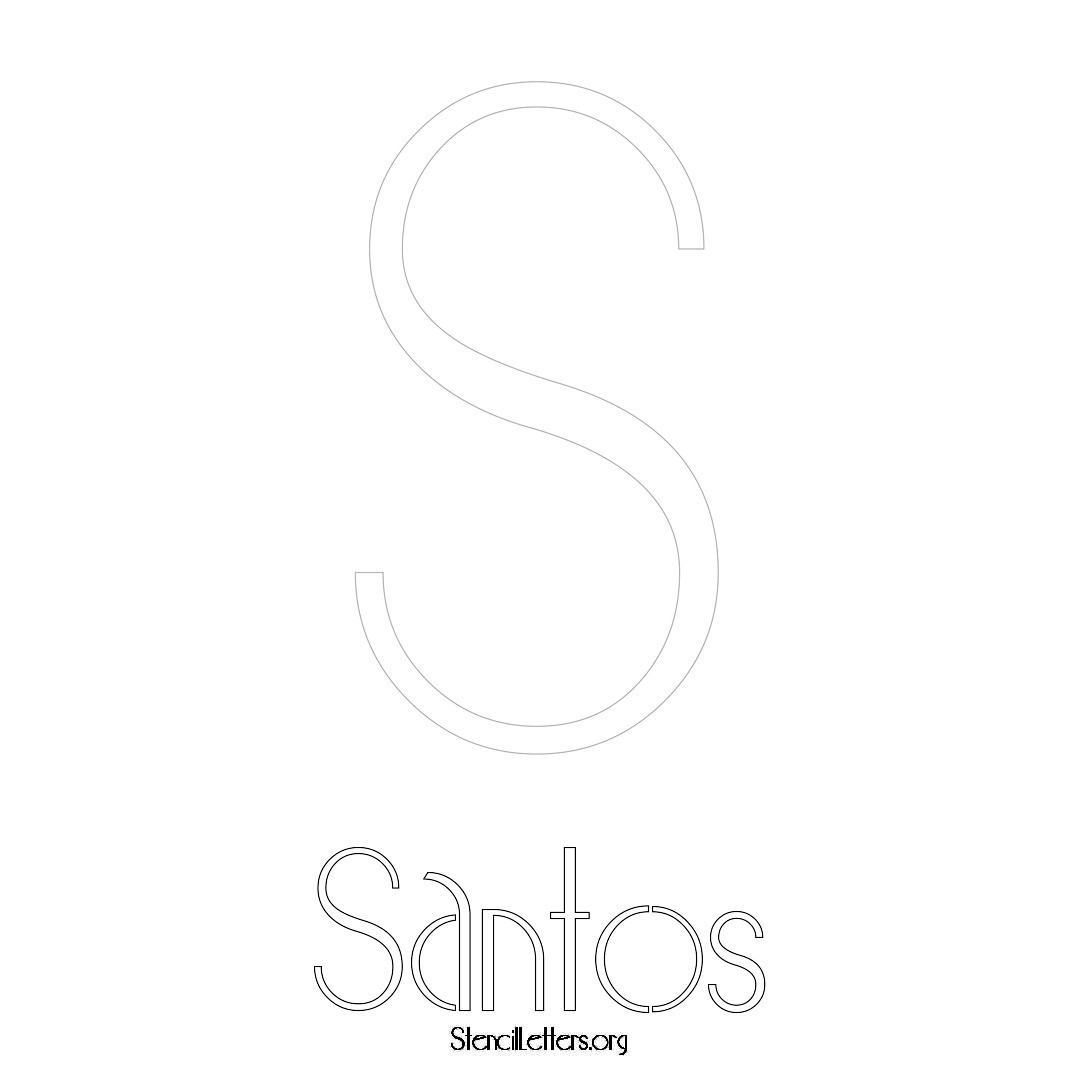 Santos printable name initial stencil in Art Deco Lettering