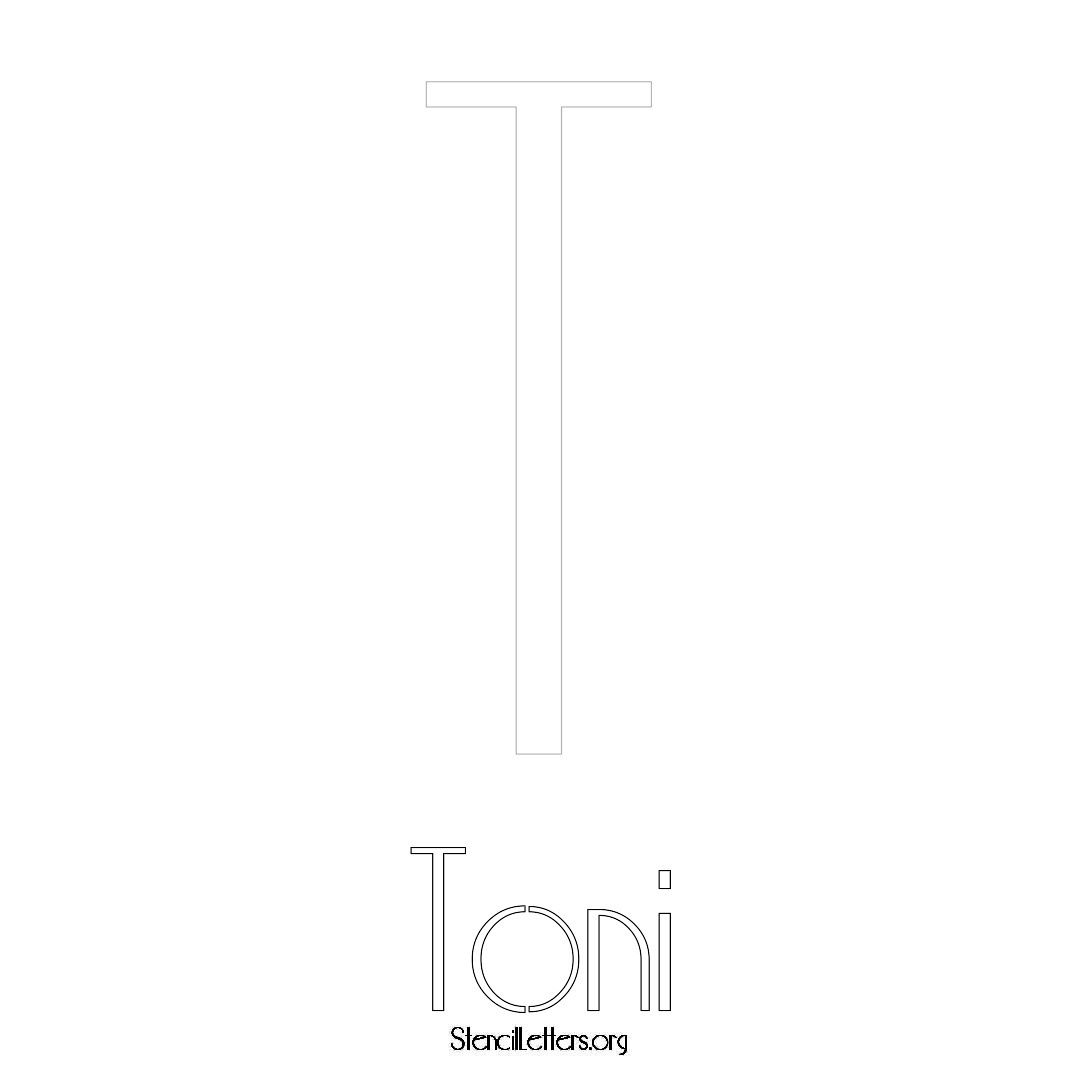 Toni printable name initial stencil in Art Deco Lettering