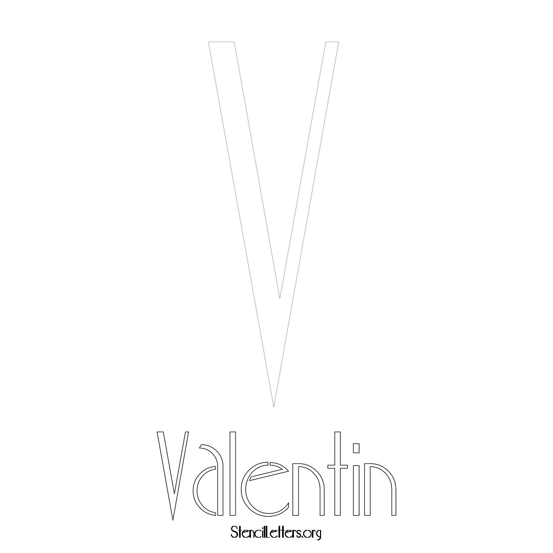 Valentin printable name initial stencil in Art Deco Lettering