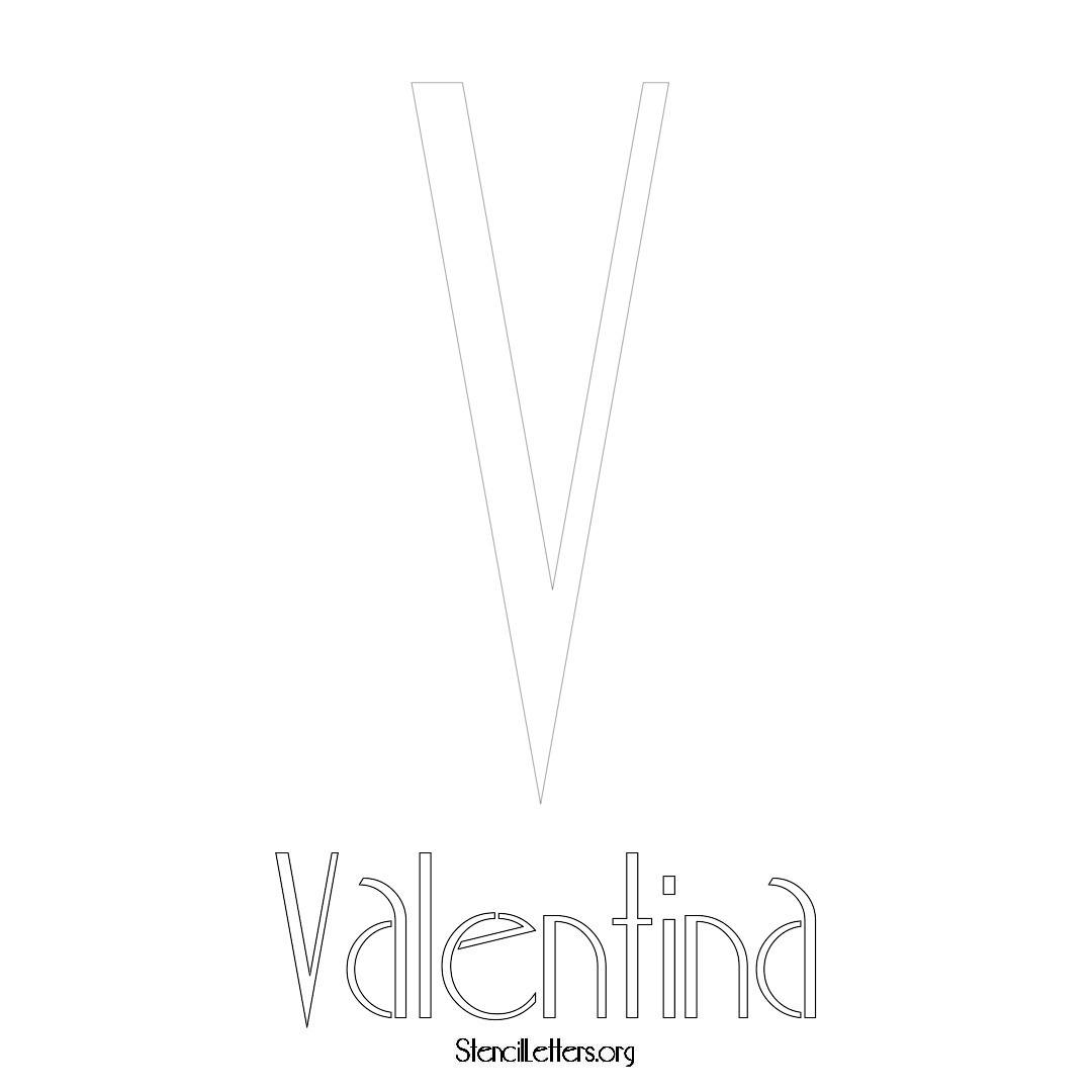 Valentina printable name initial stencil in Art Deco Lettering